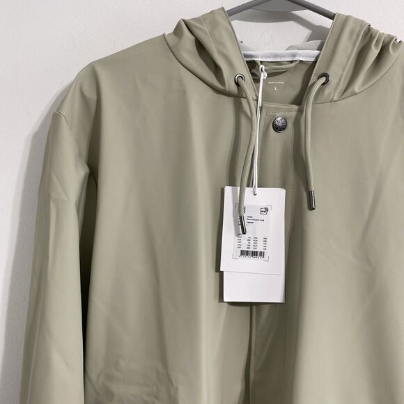 Rains Jacket Unisex Women's Men's L Cement Snap Front Short Hooded Coat NEW - Picture 7 of 16